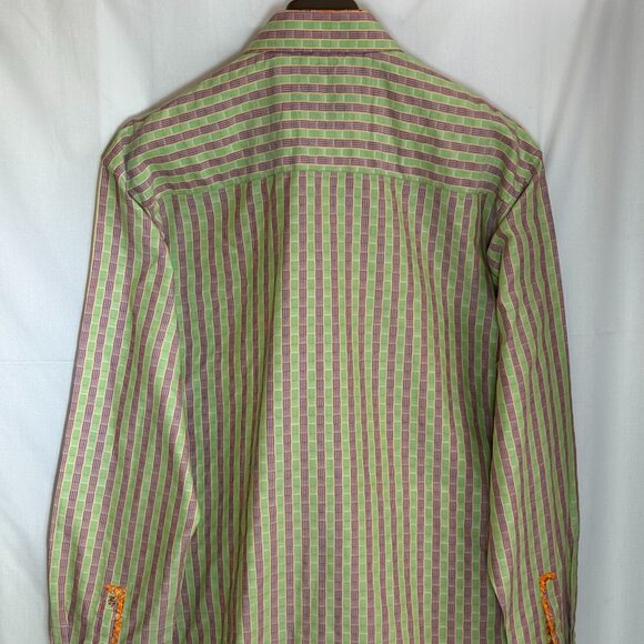 NWOT Robert Graham Men's 100% Cotton Woven Long Sleeve Shirt - Green Stripe -2XL - Picture 4 of 7